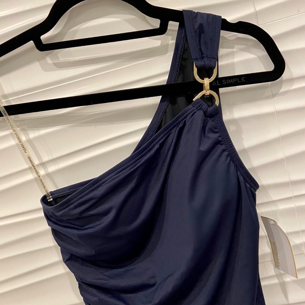 NWT summer beach luxury Michael Kors one shoulder navy bathing suit - Picture 11 of 14